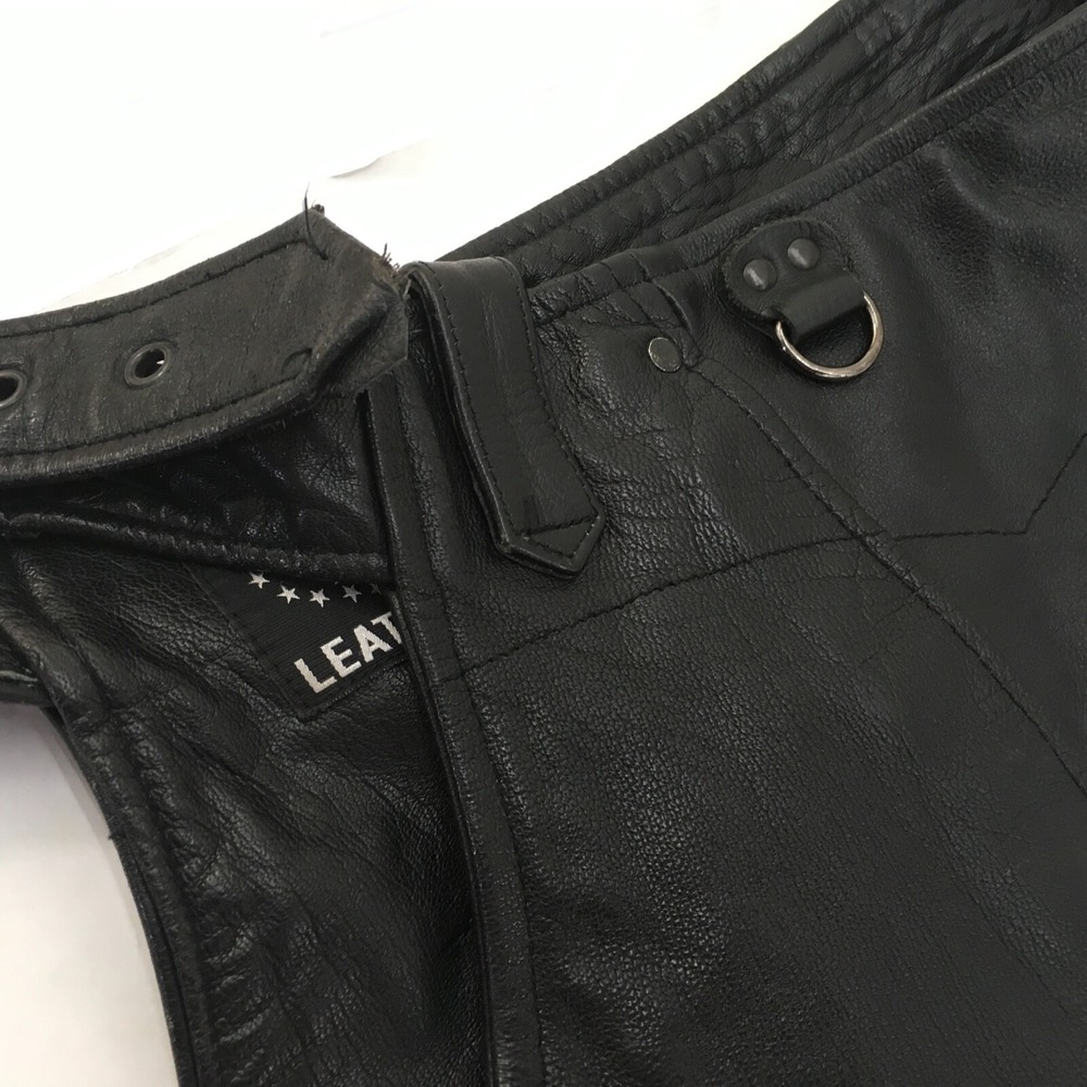 Leather King Motorcycle Chaps Black Leather Mens Large Pockets Heavy Supple - Picture 7 of 8